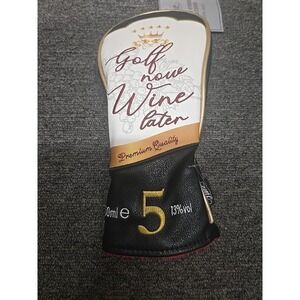 Brand New / CMC Design Black Leather "Golf Now Wine Later"  5-Wood Head Cover